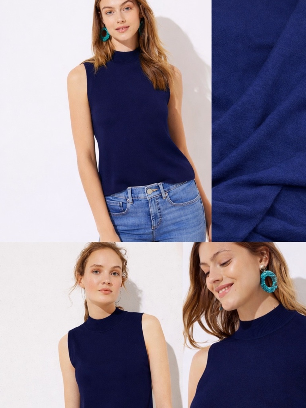 LOFT Navy Ribbed Mock Neck Sleeveless Top XS NWT